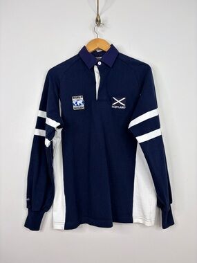 Barbarian Rugby Shirt Mens Large Navy Blue White World Rugby Scotland Polo
